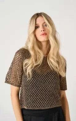 Black tape Metallic Crochet Boxy Top