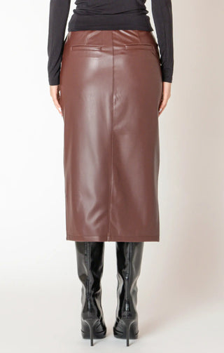Dex Bordeaux Faux Leather Midi Skirt