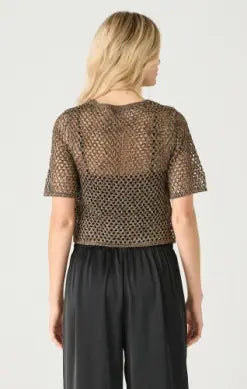 Black tape Metallic Crochet Boxy Top